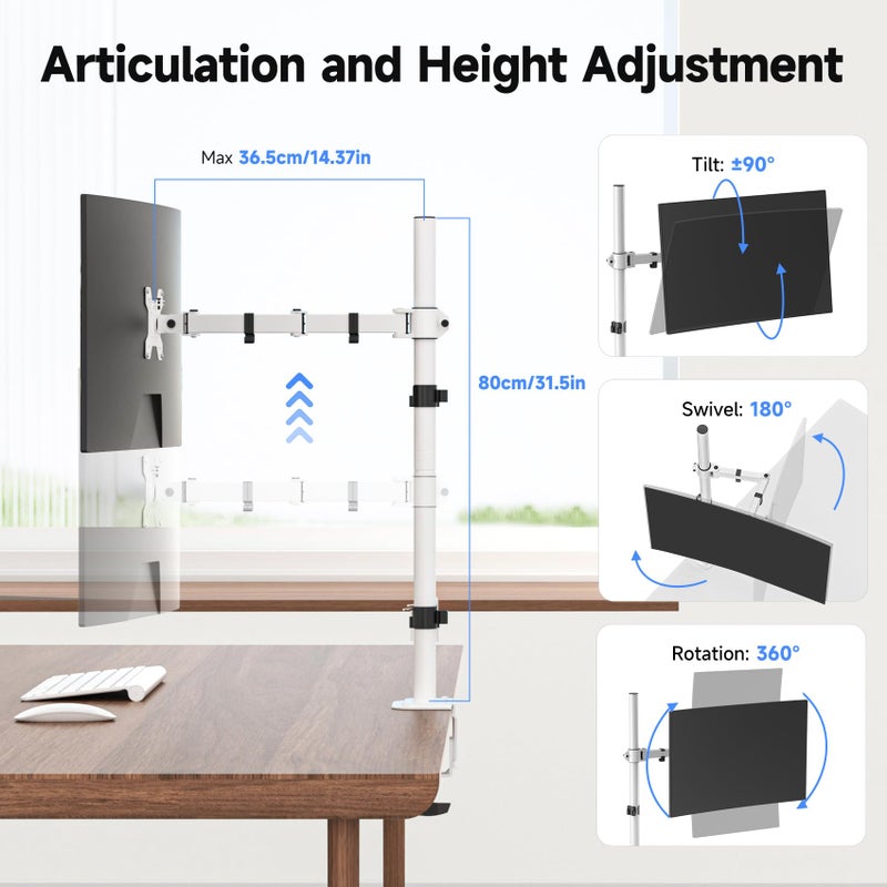 Suptek Single Monitor Arm Desk Mount Fully Adjustable Monitor Stand for 1 / One Screen up to 32 inch Extra Tall 31.5 inch Pole,Black (MD6821) - Image 2
